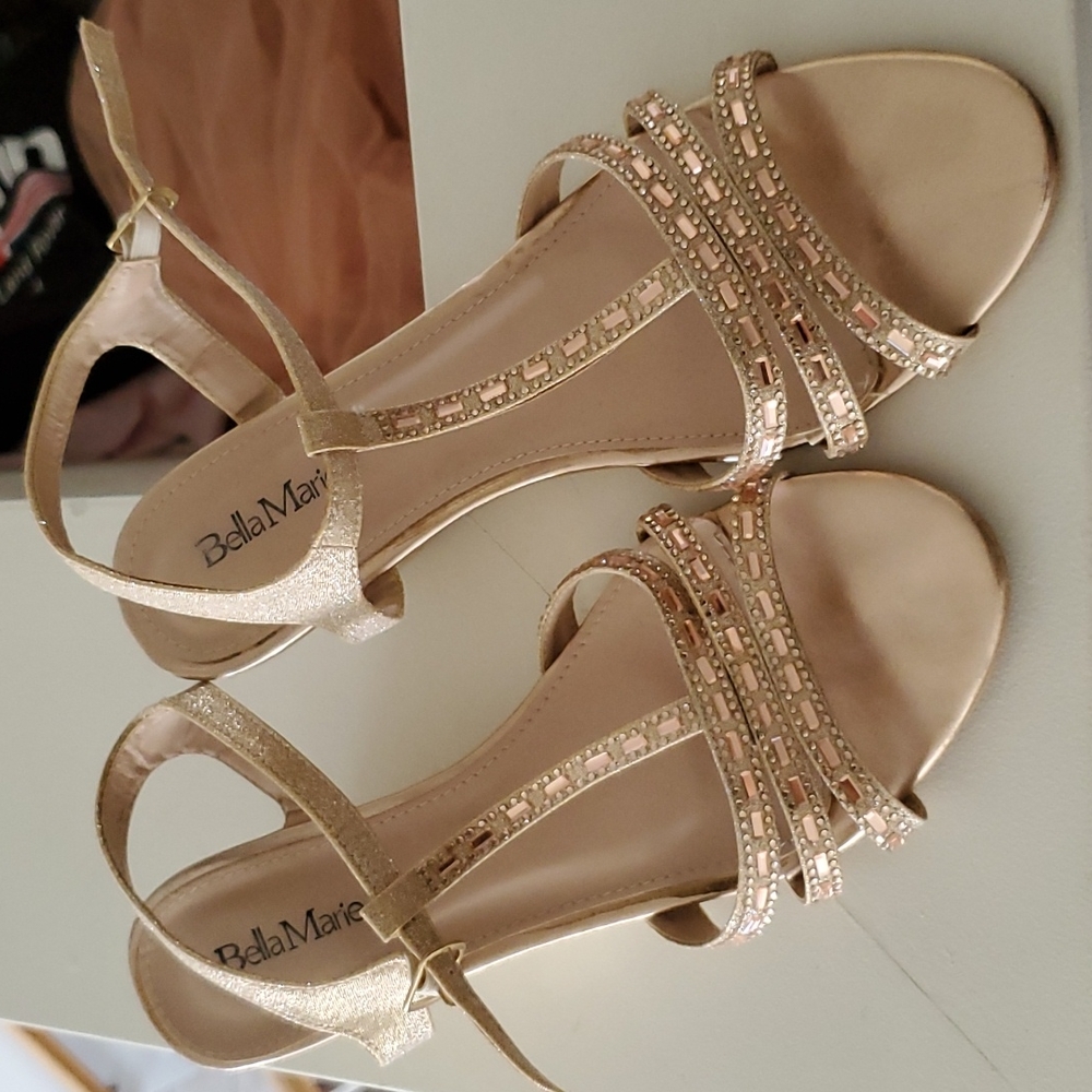 Sz 10 LOW WEDGE HEEL ROSE GOLD SHOE SPARKLY FORMAL